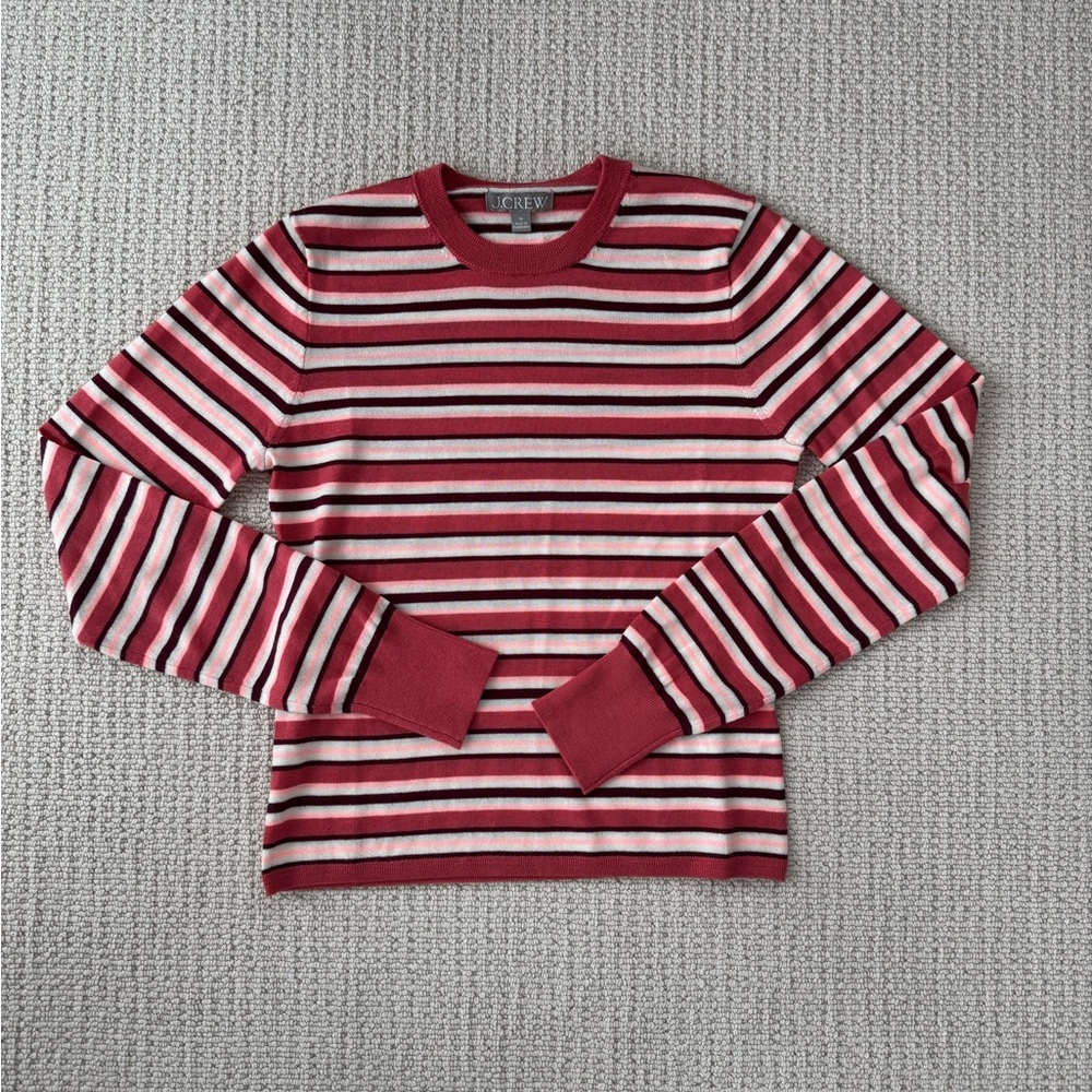 J Crew Carolyn Fitted Crewneck Sweater in Striped Merino Wool NWOT